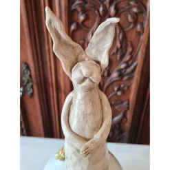 Keramik Hase auf Ei Handarbeit, Unikat 32 cm