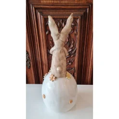 Keramik Hase auf Ei Handarbeit, Unikat 32 cm