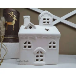 Keramik-Haus in Weiß - Teelichthalter