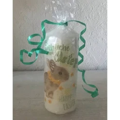 Kerze 13,5 cm weiß einzigartig  Geschenk  upcycling  Unikat - fröhliche Ostern