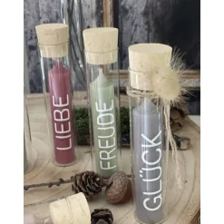 Kerze im Glas - Kerzen bedruckt - Geschenk - Glück - Liebe - Freude- Mut - Zeit - Mitbringsel - Korkenglas