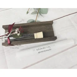 Kerze mit Reagenzglas Wunscherfüller - Stabkerze mit Spruch -Der schönste Weg ist der gemeinsame- Dekoriert mit Holz - H