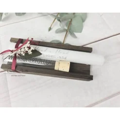 Kerze mit Reagenzglas Wunscherfüller - Stabkerze mit Spruch -Hand in Hand ein leben lang- Dekoriert mit Holz - Hochzeits