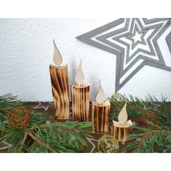 Kerzen aus Holz, rustikal geflammt, 4er-Set / Weihnachtsdeko / Holzdeko / Advent / Weihnachten