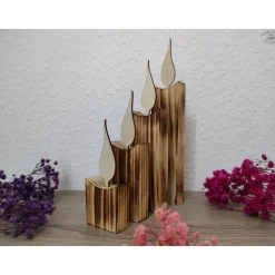 Kerzen aus Holz, rustikal geflammt, 4er-Set / Weihnachtsdeko / Holzdeko / Advent / Weihnachten