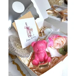 Kerzen Geschenkset mit Blumenkerze, Geschenkbox – Teddykerze & Kerzenzubehör
