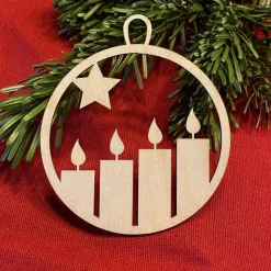 Kerzen mit Stern – Geschenkanhänger & Christbaumanhänger aus Holz, lasergeschnitten, Weihnachtsanhänger