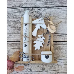Kerzenbox "Herbstliebe" ~ Stabkerze mit Kerzenhalter in Holzbox aus Eiche ~ Raysin Deko
