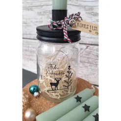 Kerzenglas "Frohe Weihnachten" ~ Deko Kerzenhalterglas ~ Kerze mit Kerzenhalter