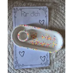 Kerzenhalter aus Raysin mit Konfetti-Effekt – Geschenkidee „Für dich“ mit Stabkerze