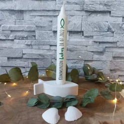 Kerzenhalter Kommunion aus Raysin – Handgefertigt mit Fisch Symbol, perfekt für Stabkerzen & festliche Anlässe