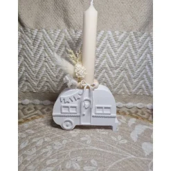 Kerzenhalter Wohnwagen – Boho-Deko mit Trockenblumen aus Raysin, handgefertigt