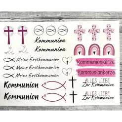 Kerzentattoo KOMMUNION 3.0, A5, Wasserschiebefolie, Kerzenfolie, Kerzensticker, Kerzen beschriften, Erstkommunion