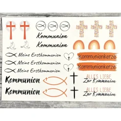 Kerzentattoo KOMMUNION 3.0, A5, Wasserschiebefolie, Kerzenfolie, Kerzensticker, Kerzen beschriften, Erstkommunion