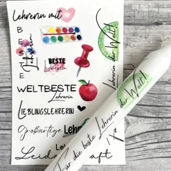 Kerzentattoo LEHRER/IN, A6, Wasserschiebefolie, Kerzenfolie, Kerzensticker, Schule