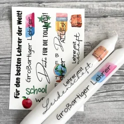 Kerzentattoo LEHRER/IN, A6, Wasserschiebefolie, Kerzenfolie, Kerzensticker, Schule