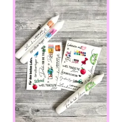 Kerzentattoo LEHRER/IN, A6, Wasserschiebefolie, Kerzenfolie, Kerzensticker, Schule