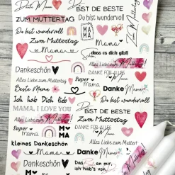 Kerzentattoo MUTTERTAG, A4, Wasserschiebefolie, Kerzenfolie, Kerzensticker, Tattoofolie, Mama, Mutti, Kerzen beschriften