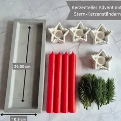 Kerzenteller Advent Kerzenständer in Sternform mit vier Stabkerzen mit Tannenzweigen