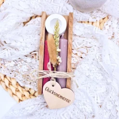 Kerzenverpackung Holz | Glücksmomente | Geschenkset Kerze | Kleinigkeit zum Geburtstag  |  Kerzen Klötzchen | kleines Mi