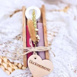 Kerzenverpackung Holz | Glücksmomente | Geschenkset Kerze | Kleinigkeit zum Geburtstag  |  Kerzen Klötzchen | kleines Mi