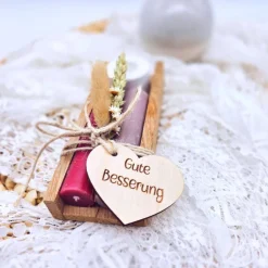 Kerzenverpackung Holz | Gute Besserung| Geschenkset Kerze | Kerzenständer und Kerze  |  Aufmunterung Geschenk | Genesung