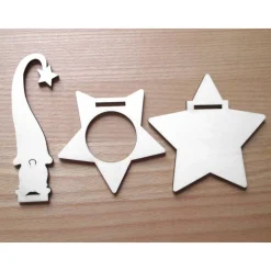 Kerzen-Wichtel Eberhard mit Teelicht-Stern, Steckset aus Holz