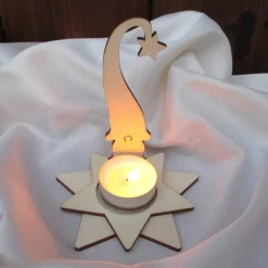 Kerzen-Wichtel Eberhard mit Teelicht-Stern, Steckset aus Holz