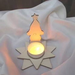 Kerzen-Wichtel Egon mit Teelicht-Stern, Steckset aus Holz