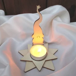 Kerzen-Wichtel Herbert mit Teelicht-Stern, Steckset aus Holz