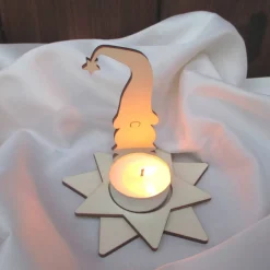 Kerzen-Wichtel Kuno mit Teelicht-Stern, Steckset aus Holz