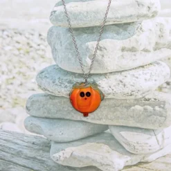 Kette, Silberkette, Künstlerperle, Anhänger, Glas Kürbis, Kürbis Anhänger