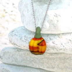 Kette, Silberkette, Künstlerperle, Anhänger, Glas Kürbis, Kürbis Anhänger