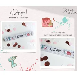 Kinder Meterstab Baustelle personalisiert – Mini-Bauherr & Handwerker | 4 Motive | Geschenkidee