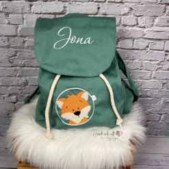 Kinder Rucksack mit Fuchs-Motiv & Namen bestickt I Kita Tasche personalisiert I 5 Farben I Kindergartenrucksack