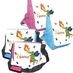 Kindergarten Rucksack oder Tasche Motiv grüner Drache mit Name / personalisierbar / Blau / Rosa