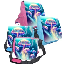 Kindergarten Rucksack oder Tasche Motiv Qualle mit Name / personalisierbar / Blau / Rosa