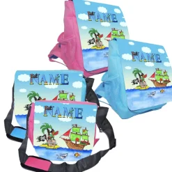 Kindergarten Rucksack oder Tasche Motiv Pirat mit Name / personalisierbar / Blau / Rosa