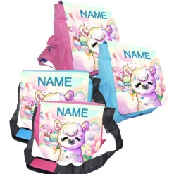 Kindergarten Rucksack oder Tasche Motiv Alpaka mit Name / personalisierbar / Blau / Rosa