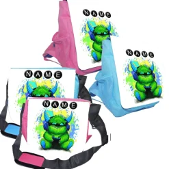 Kindergarten Rucksack oder Tasche Motiv Zocker-Monster mit Name / personalisierbar / Blau / Rosa