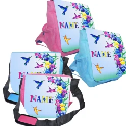 Kindergarten Rucksack oder Tasche Motiv Kolibri mit Name / personalisierbar / Blau / Rosa