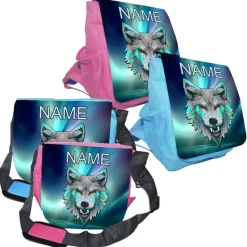 Kindergarten Rucksack oder Tasche Motiv Wolf mit Name / personalisierbar / Blau / Rosa