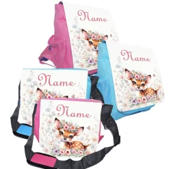 Kindergarten Rucksack oder Tasche Motiv Reh mit Name / personalisierbar / Blau / Rosa