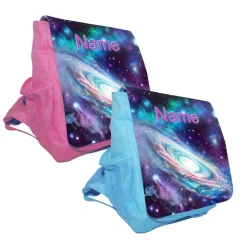 Kindergarten Rucksack oder Tasche Motiv Galaxie mit Name / personalisierbar / Blau / Rosa