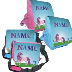 Kindergarten Rucksack oder Tasche Motiv Pony mit Name / personalisierbar / Blau / Rosa