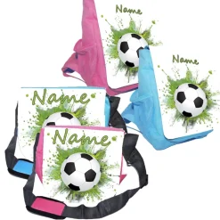Kindergarten Rucksack oder Tasche Motiv Fußball mit Name / personalisierbar / Blau / Rosa