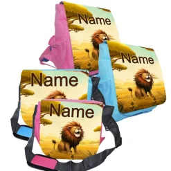 Kindergarten Rucksack oder Tasche Motiv Löwe mit Name / personalisierbar / Blau / Rosa