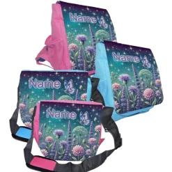 Kindergarten Rucksack oder Tasche Motiv Blumenwiese mit Name / personalisierbar / Blau / Rosa