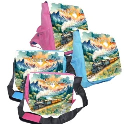 Kindergarten Rucksack oder Tasche Motiv Zug mit Name / personalisierbar / Blau / Rosa