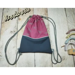 Kindergarten Turnbeutel Pferde Reflektor flieder– Softshell, 3 Größen, personalisierbar